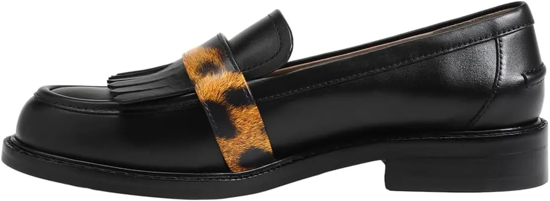 FOWT Women Round Toe Platform Penny Loafers Slip on Tassel Flat Pumps Contrast Stitching Office School Shoes Size 4-16 US