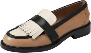 FOWT Women Round Toe Platform Penny Loafers Slip on Tassel Flat Pumps Contrast Stitching Office School Shoes Size 4-16 US