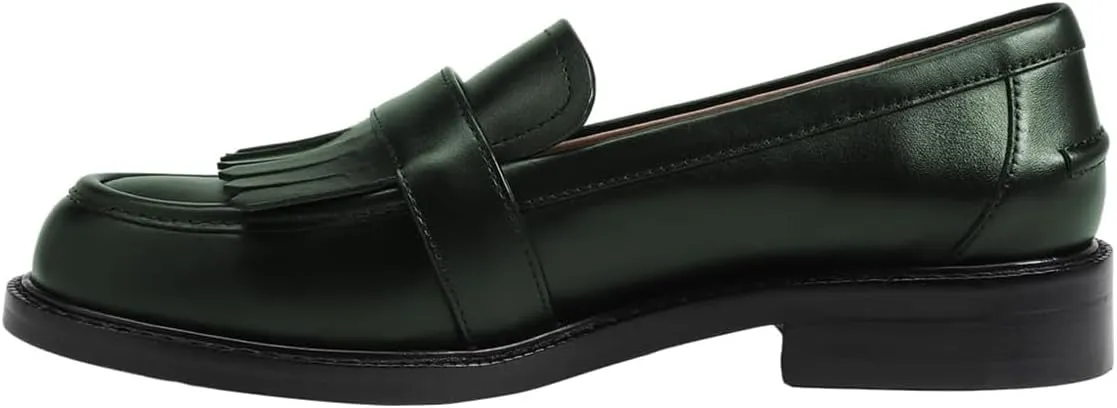 FOWT Women Round Toe Platform Penny Loafers Slip on Tassel Flat Pumps Contrast Stitching Office School Shoes Size 4-16 US