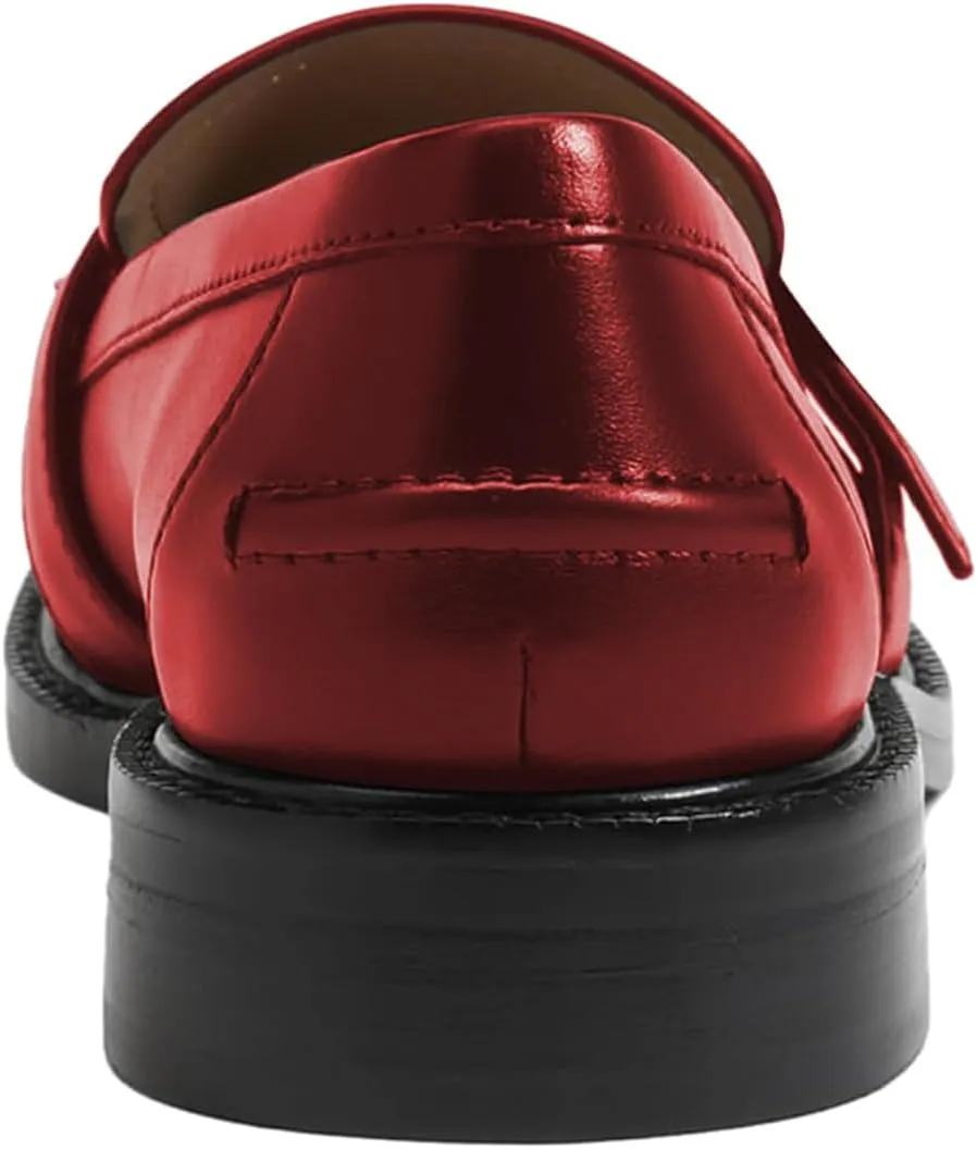 FOWT Women Round Toe Platform Penny Loafers Slip on Tassel Flat Pumps Contrast Stitching Office School Shoes Size 4-16 US