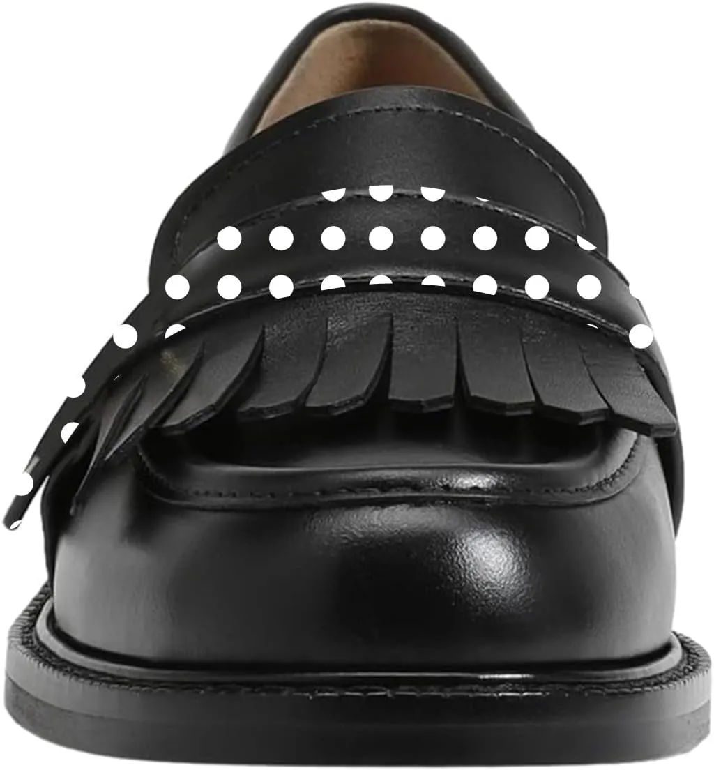 FOWT Women Round Toe Platform Penny Loafers Slip on Tassel Flat Pumps Contrast Stitching Office School Shoes Size 4-16 US