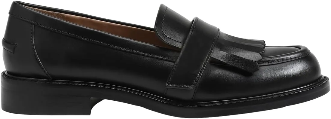 FOWT Women Round Toe Platform Penny Loafers Slip on Tassel Flat Pumps Contrast Stitching Office School Shoes Size 4-16 US