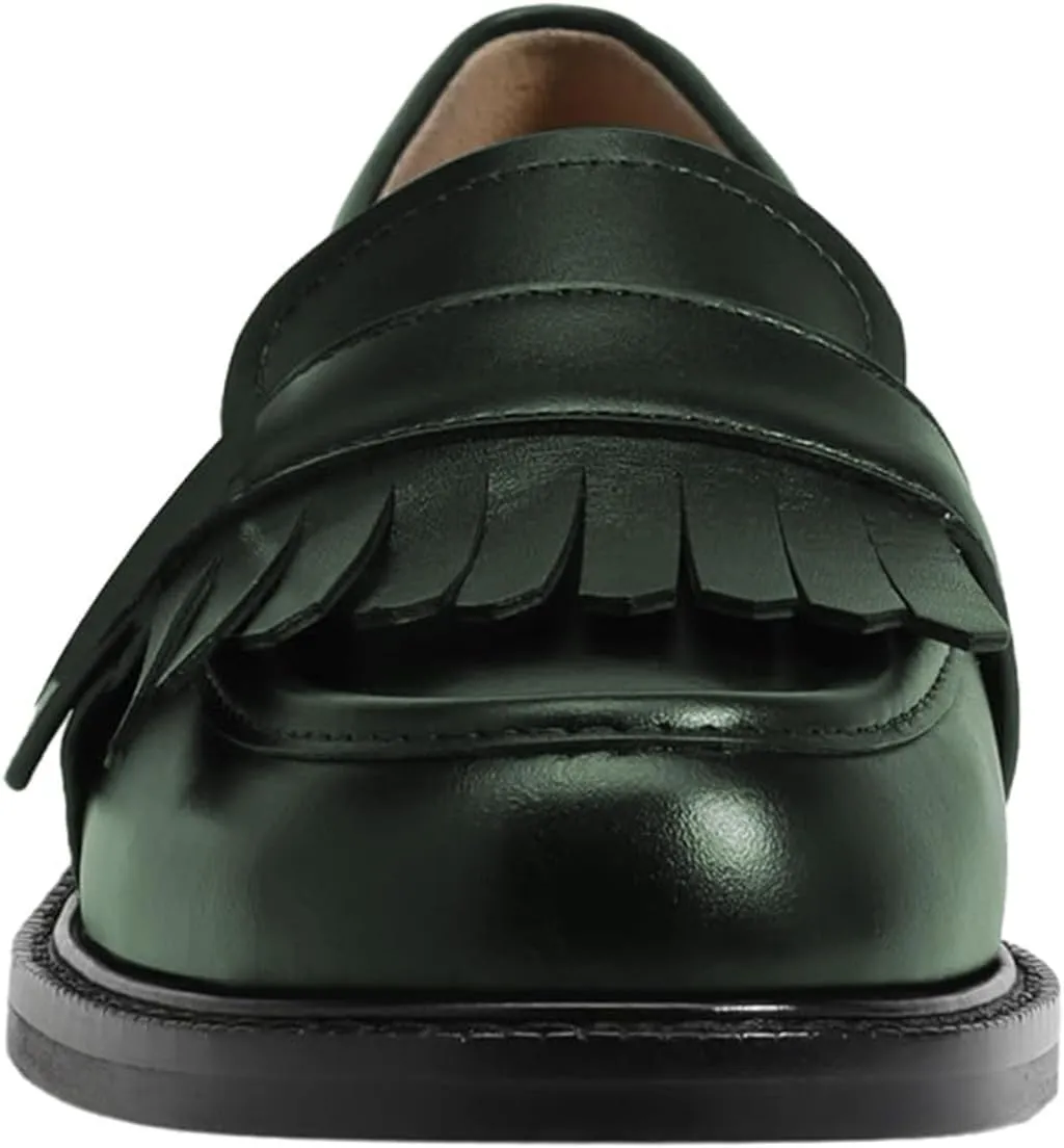 FOWT Women Round Toe Platform Penny Loafers Slip on Tassel Flat Pumps Contrast Stitching Office School Shoes Size 4-16 US