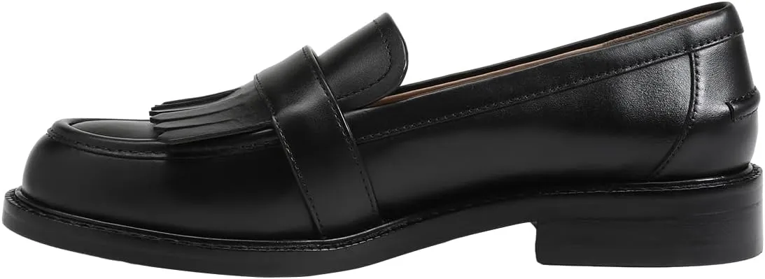 FOWT Women Round Toe Platform Penny Loafers Slip on Tassel Flat Pumps Contrast Stitching Office School Shoes Size 4-16 US