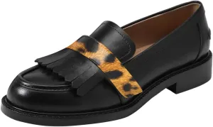 FOWT Women Round Toe Platform Penny Loafers Slip on Tassel Flat Pumps Contrast Stitching Office School Shoes Size 4-16 US