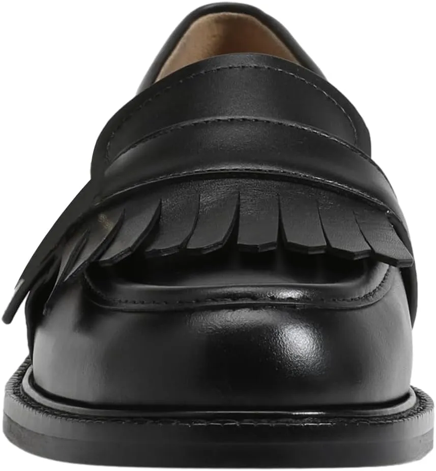 FOWT Women Round Toe Platform Penny Loafers Slip on Tassel Flat Pumps Contrast Stitching Office School Shoes Size 4-16 US