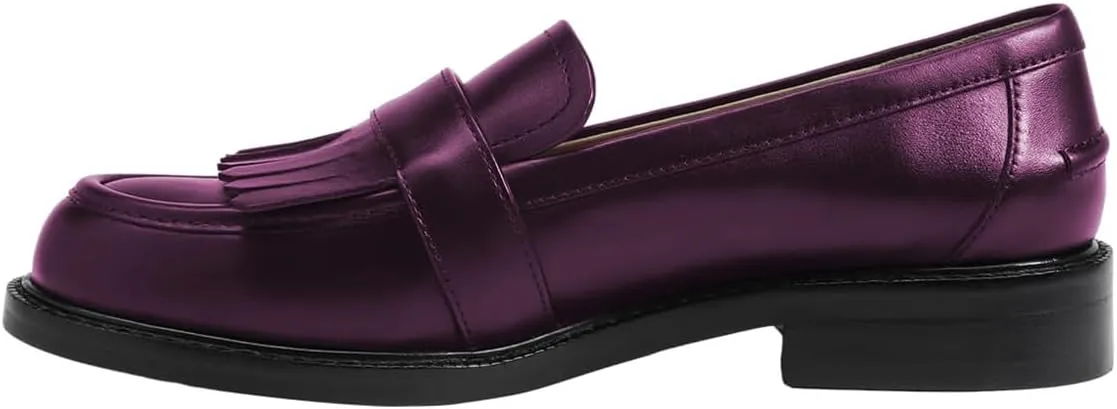 FOWT Women Round Toe Platform Penny Loafers Slip on Tassel Flat Pumps Contrast Stitching Office School Shoes Size 4-16 US
