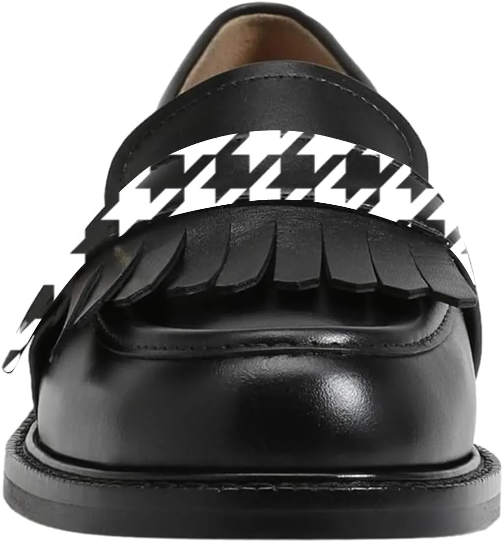 FOWT Women Round Toe Platform Penny Loafers Slip on Tassel Flat Pumps Contrast Stitching Office School Shoes Size 4-16 US