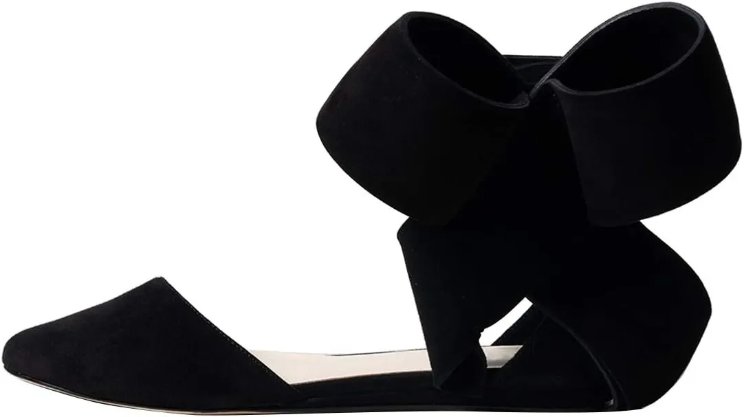 FSJ Women Chic Closed Pointed Toe D'Orsay Ankle Strap Ballet Flats Shoes Large Side Bows Comfortable Shoes Size 4-16 US