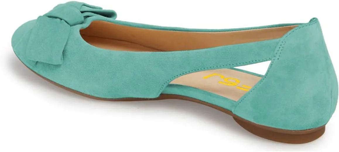 FSJ Women Cute Round Toe Ballet Flats Slip On Low Heels Pumps Bowknot Cutout Comfy Shoes Size 4-15 US