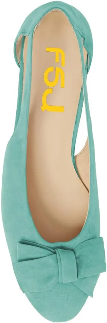 FSJ Women Cute Round Toe Ballet Flats Slip On Low Heels Pumps Bowknot Cutout Comfy Shoes Size 4-15 US
