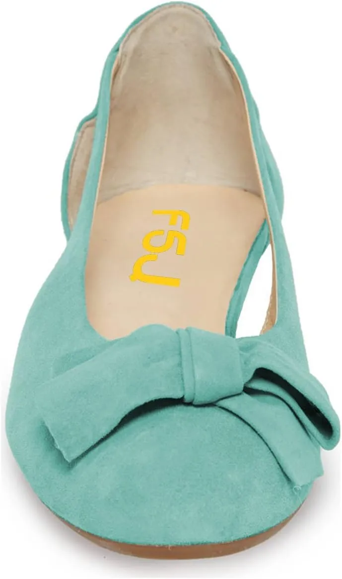 FSJ Women Cute Round Toe Ballet Flats Slip On Low Heels Pumps Bowknot Cutout Comfy Shoes Size 4-15 US