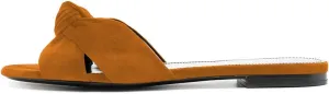 FSJ Women Leisure Faux Suede Bowtie Slides Sandal Open Toe Flat Slippers Vacation Lounge Shopping Shoes
