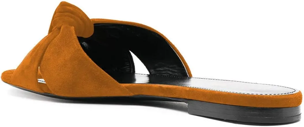 FSJ Women Leisure Faux Suede Bowtie Slides Sandal Open Toe Flat Slippers Vacation Lounge Shopping Shoes