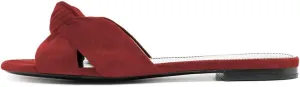 FSJ Women Leisure Faux Suede Bowtie Slides Sandal Open Toe Flat Slippers Vacation Lounge Shopping Shoes