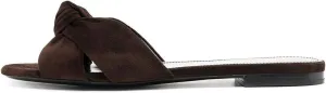 FSJ Women Leisure Faux Suede Bowtie Slides Sandal Open Toe Flat Slippers Vacation Lounge Shopping Shoes