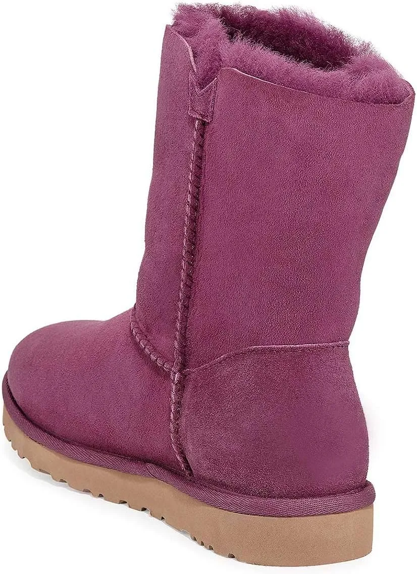 FSJ Women Winter Mid Calf Snow Boots Round Toe Flat Warm Fur Low Heel Comfy Shoes Size 4-15 US