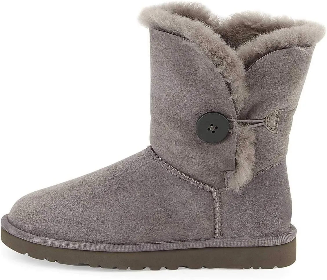 FSJ Women Winter Mid Calf Snow Boots Round Toe Flat Warm Fur Low Heel Comfy Shoes Size 4-15 US