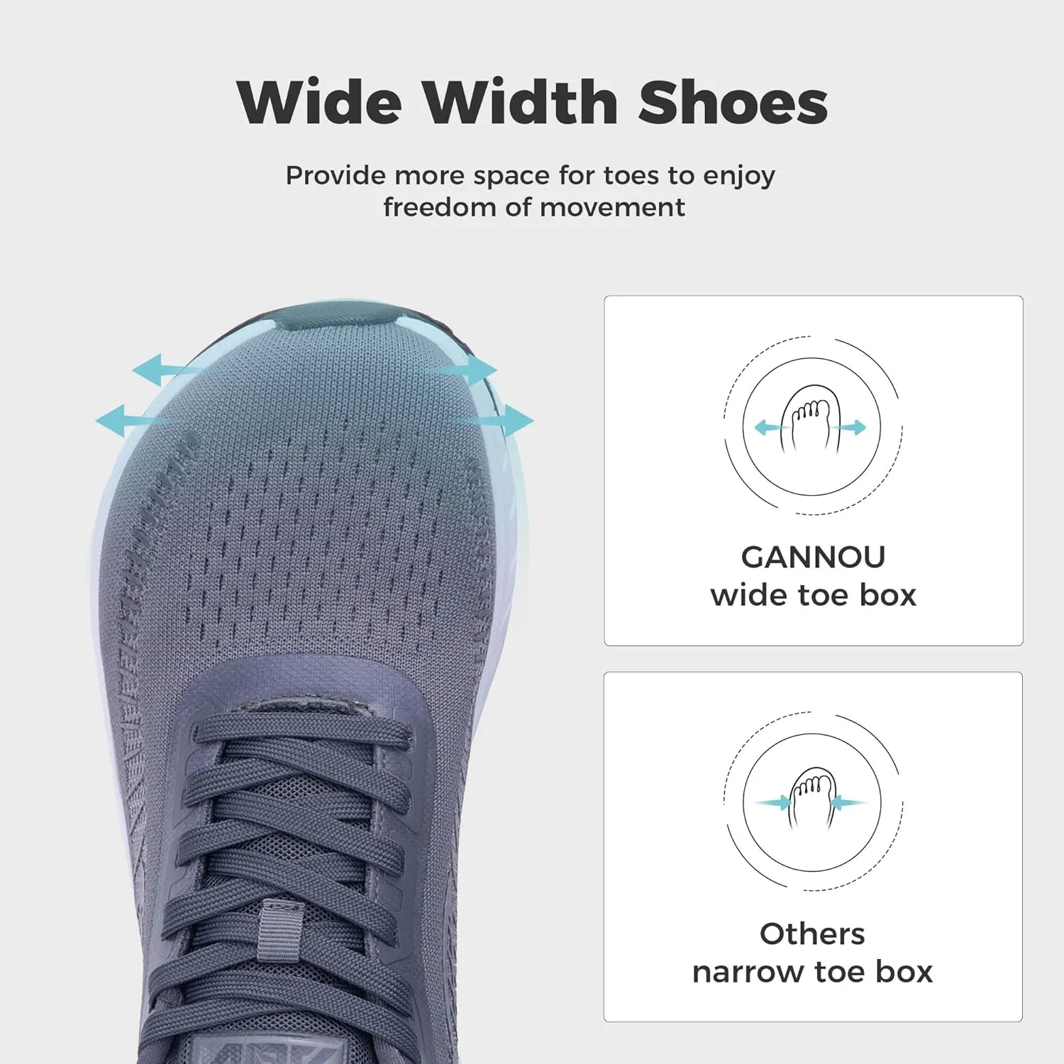 GANNOU Wide Toe Box Shoes for Men Arch Support Walking Shoes Plantar Fasciitis Orthotic Tennis Sneakers