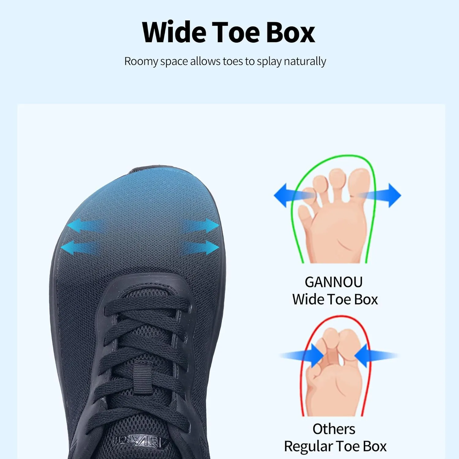 GANNOU Wide Toe Box Walking Shoes Arch Support Plantar Fasciitis Sneakers Orthotic Tennis Shoes