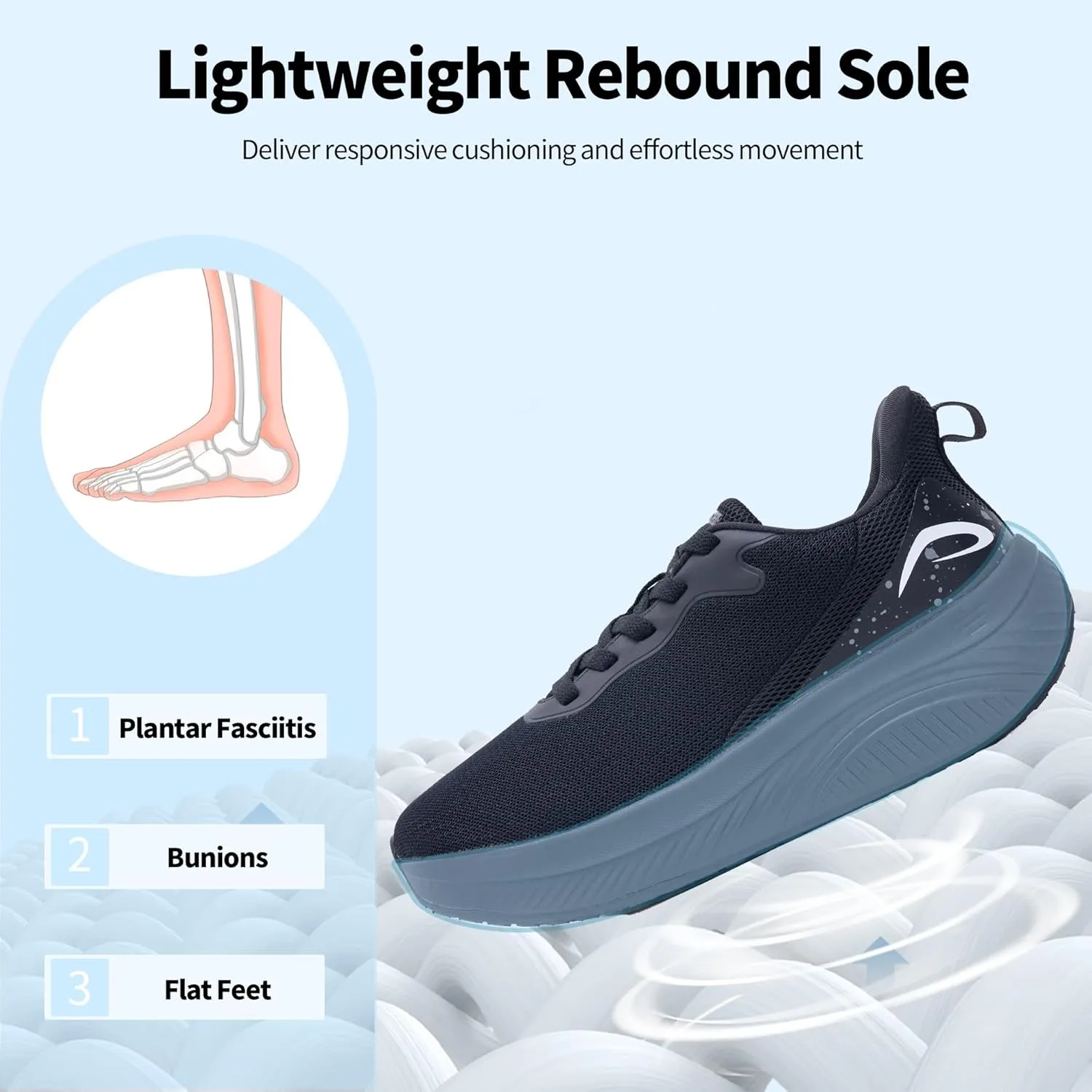 GANNOU Wide Toe Box Walking Shoes Arch Support Plantar Fasciitis Sneakers Orthotic Tennis Shoes