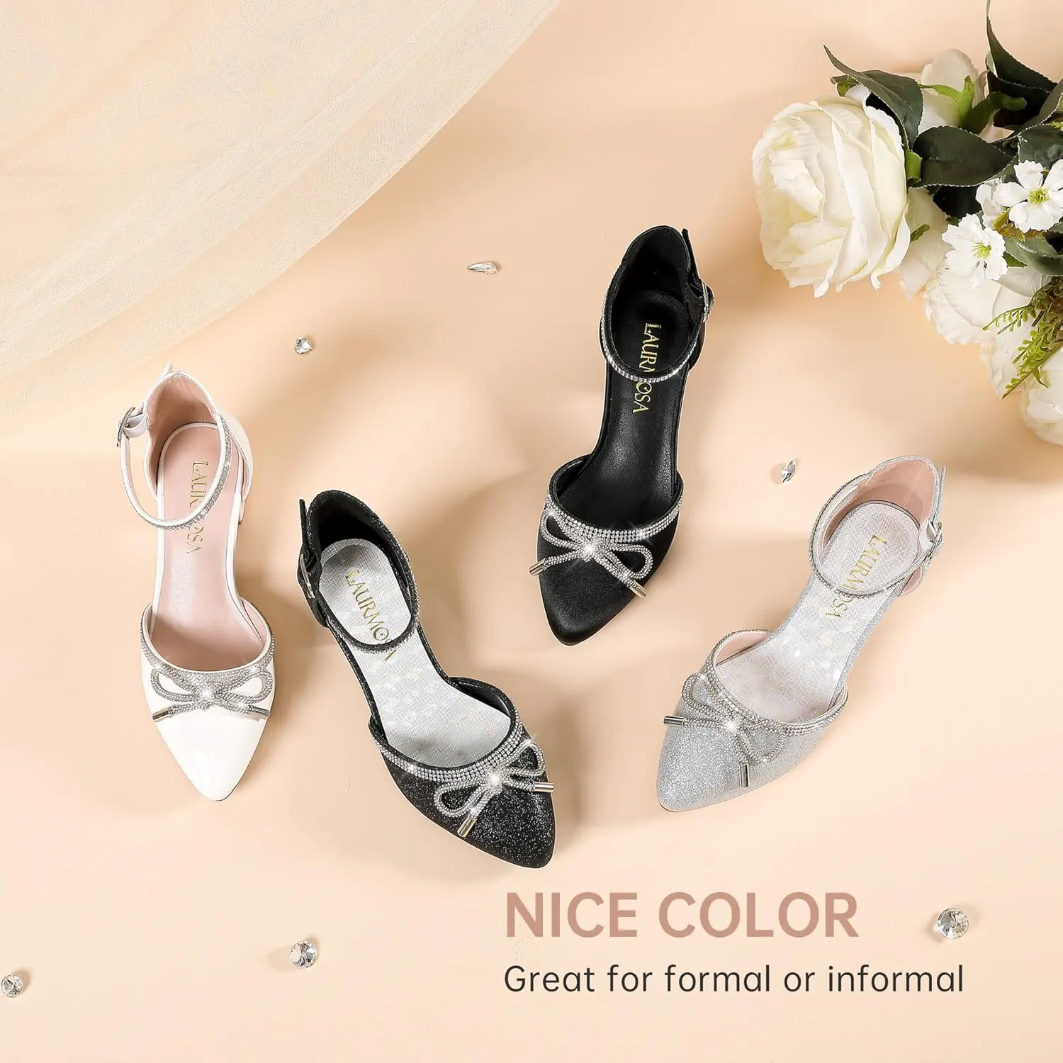 Girls Sandals Closed Toe High Heels Pointed Toe Ankle Strap Pumps Flower Girl Dressy Shoes in Wedding Party Cute Bowknot Chunky Block Heeled for Little Big Kids
