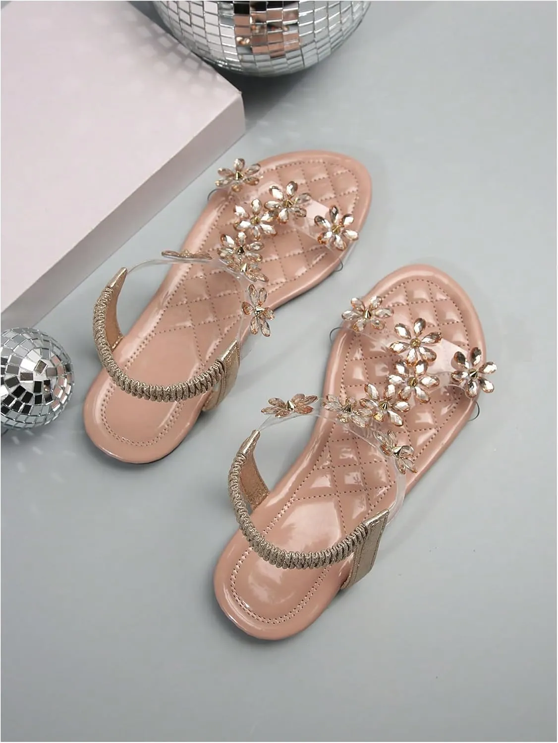 GORGLITTER Women's Butterfly Strappy Clear Glitter Ankle Sandals Dressy 2025 Cute Summer Wedding Bridal Flats Sandal