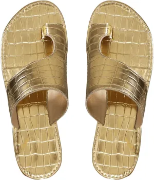 GORGLITTER Women's Gold Metallic Thong Flat Sandals Ring Toe Open Toe Dressy Beach Slide Sandals