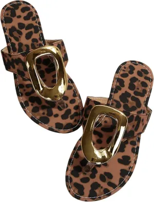 GORGLITTER Women's Leopard Print Flip Flop Sandals Open Toe Thong Sandals