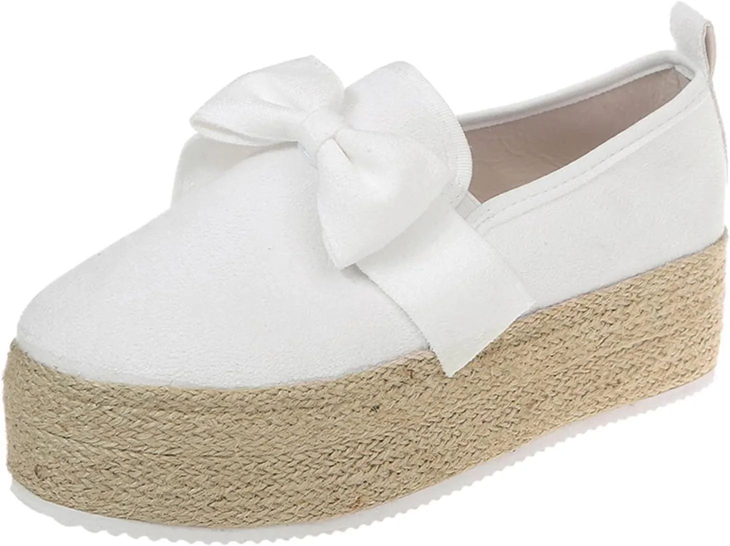 Hbeylia Espadrilles Platform Sneakers for Women Fashion Bowknot Round Toe Chunky Bottom High Heels Canvas Shoes Anti Slip Trendy Slip On Walking Loafers for Outdoor Travel