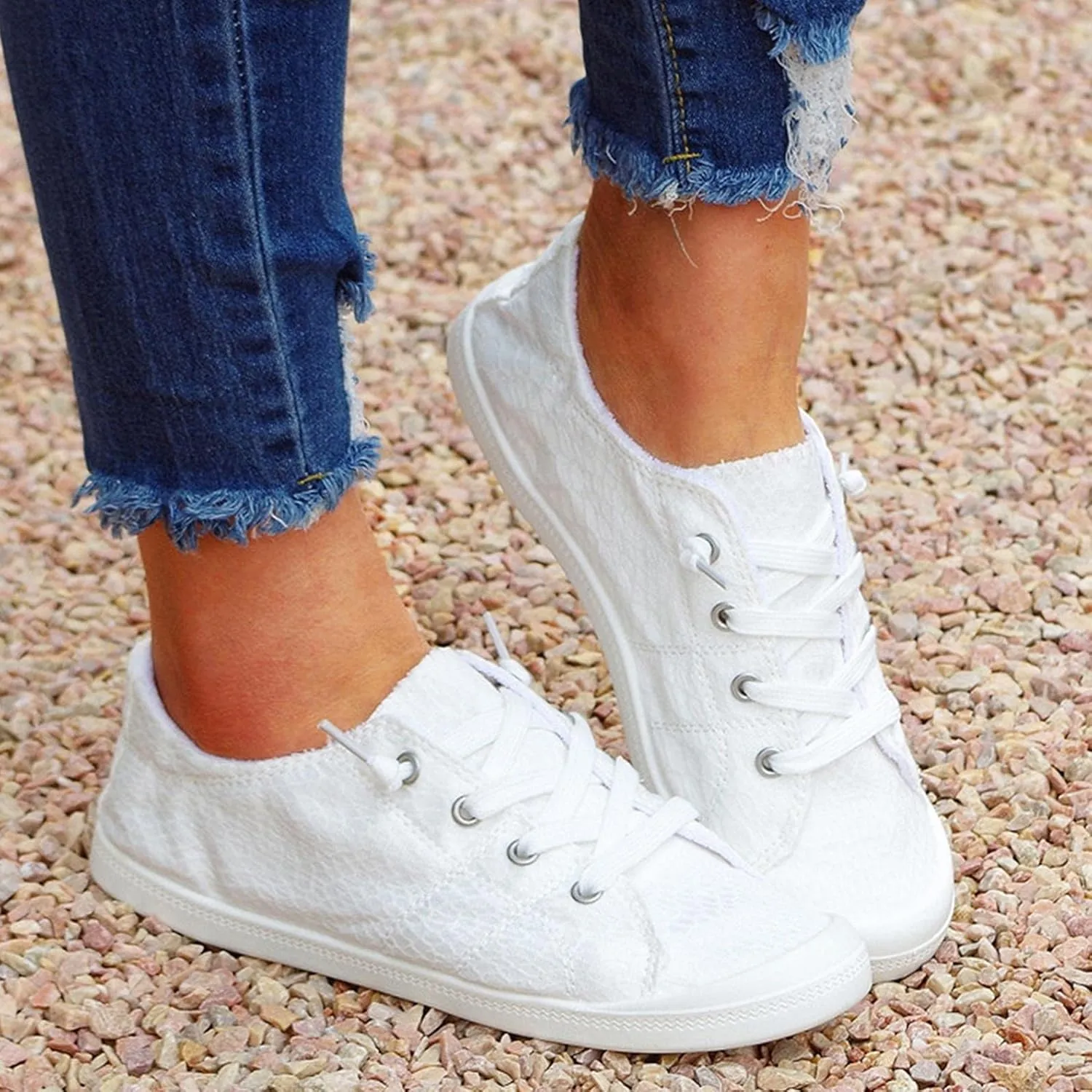 Hbeylia Low Top Canvas Shoes For Women Girls Fashion Sneakers Fashion Casual Lace Up Slip On Flats Walking Shoes Soft Lightweight Outdoor Running Sports Play Sneakers For Students School Work