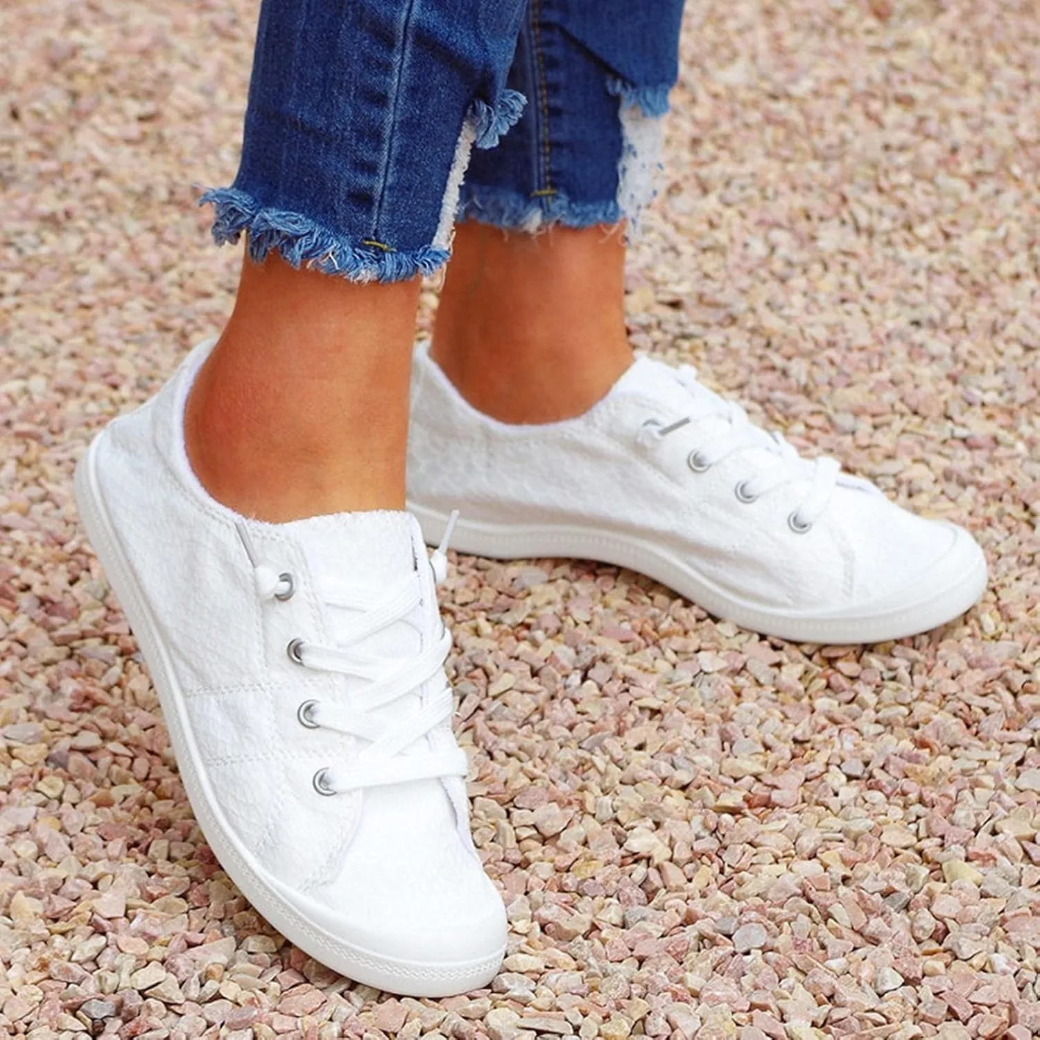 Hbeylia Low Top Canvas Shoes For Women Girls Fashion Sneakers Fashion Casual Lace Up Slip On Flats Walking Shoes Soft Lightweight Outdoor Running Sports Play Sneakers For Students School Work