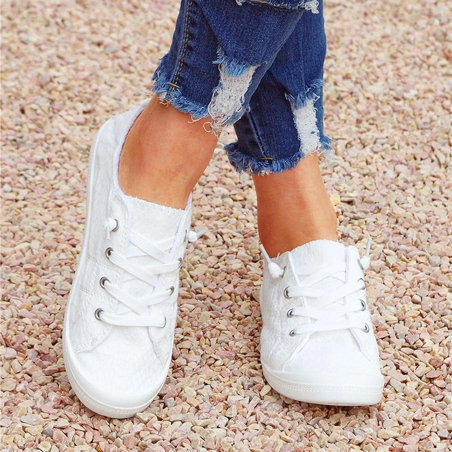 Hbeylia Low Top Canvas Shoes For Women Girls Fashion Sneakers Fashion Casual Lace Up Slip On Flats Walking Shoes Soft Lightweight Outdoor Running Sports Play Sneakers For Students School Work