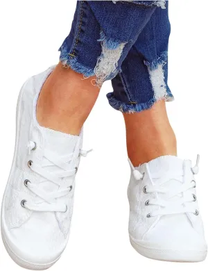 Hbeylia Low Top Canvas Shoes For Women Girls Fashion Sneakers Fashion Casual Lace Up Slip On Flats Walking Shoes Soft Lightweight Outdoor Running Sports Play Sneakers For Students School Work
