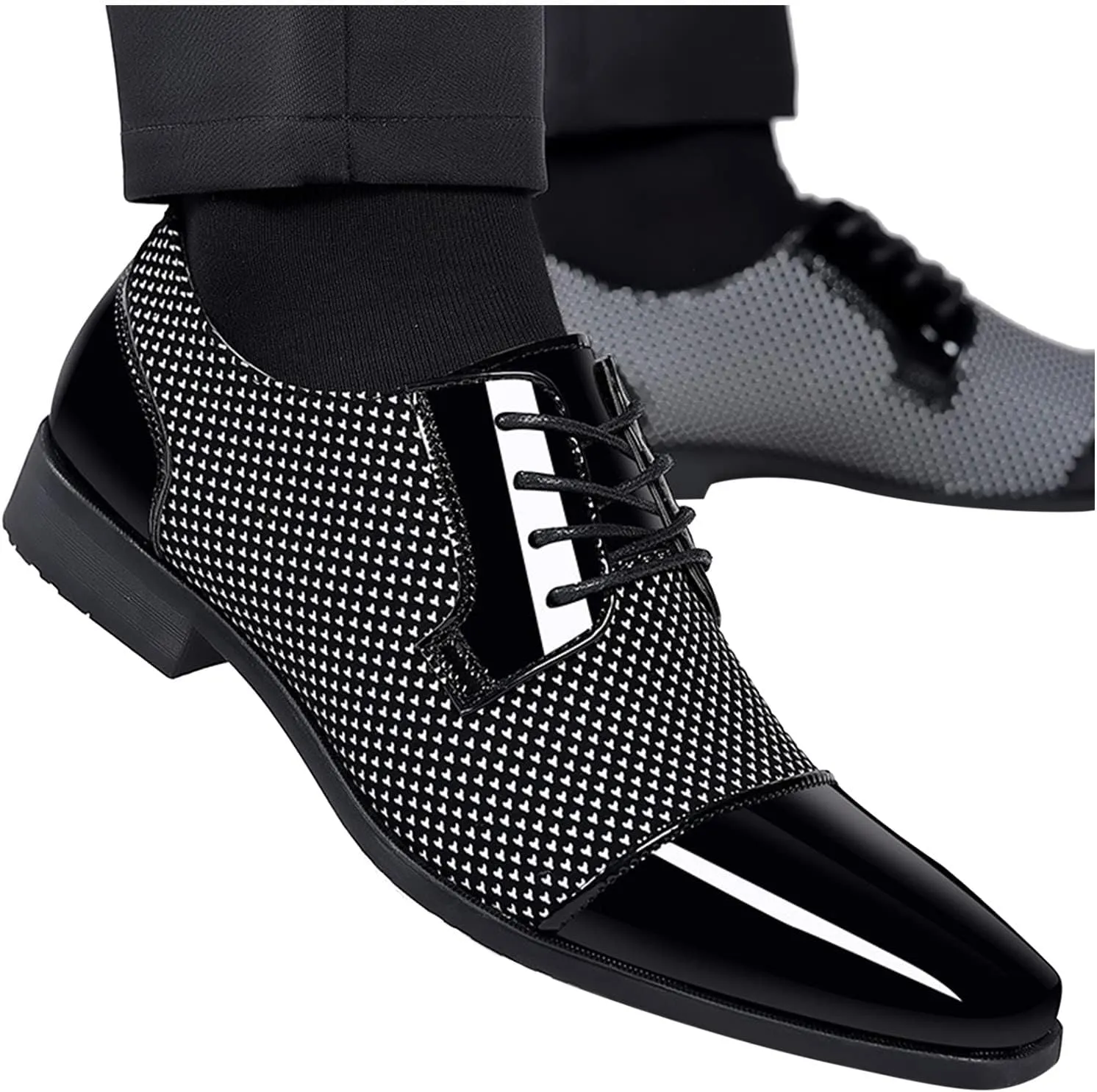 Hbeylia Men's Oxford Classic Dress Shoes Business Formal Slip Lace up 4 Eyelets Shoes British Style Lightweight Leather Tuxedo Pointed Toe Comfort Prince Business Wedding Office Wingtip Dress Shoes