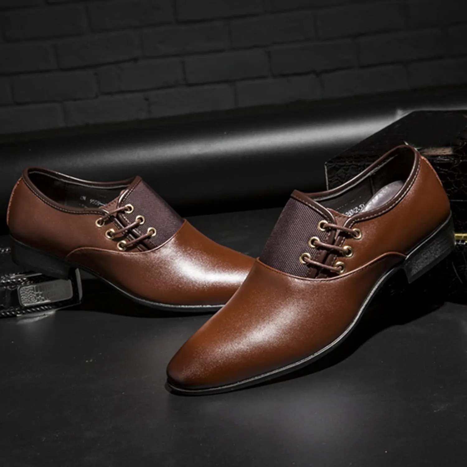 Hbeylia Men's Oxford Classic Dress Shoes Business Formal Slip Lace up 4 Eyelets Shoes British Style Lightweight Leather Tuxedo Pointed Toe Comfort Prince Business Wedding Office Wingtip Dress Shoes