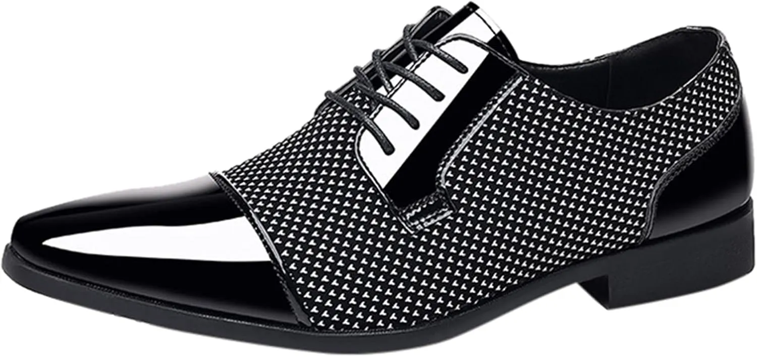 Hbeylia Men's Oxford Classic Dress Shoes Business Formal Slip Lace up 4 Eyelets Shoes British Style Lightweight Leather Tuxedo Pointed Toe Comfort Prince Business Wedding Office Wingtip Dress Shoes