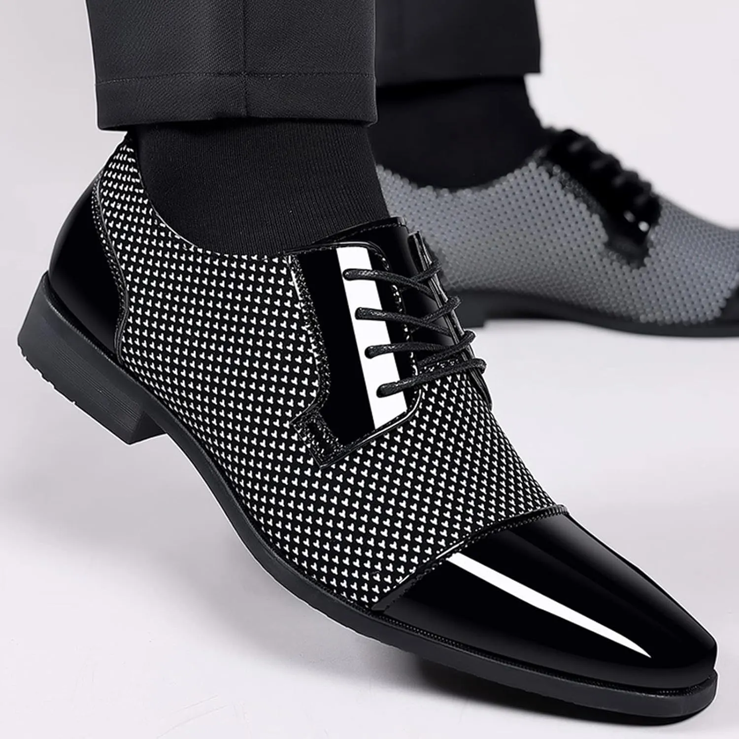 Hbeylia Men's Oxford Classic Dress Shoes Business Formal Slip Lace up 4 Eyelets Shoes British Style Lightweight Leather Tuxedo Pointed Toe Comfort Prince Business Wedding Office Wingtip Dress Shoes