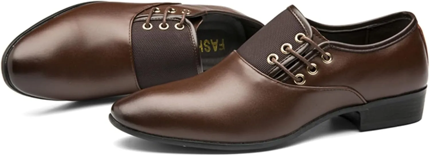 Hbeylia Men's Oxford Classic Dress Shoes Business Formal Slip Lace up 4 Eyelets Shoes British Style Lightweight Leather Tuxedo Pointed Toe Comfort Prince Business Wedding Office Wingtip Dress Shoes