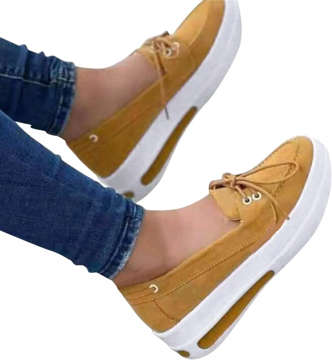 Hbeylia Platform Fashion Sneakers with Arch Support for Women Comfort Casual Chunky Bottom High Heels Slip On Loafers Low Top Walking Shoes Fall Dress Work Sandals Shoes for Ladies