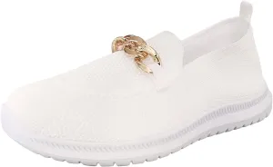 Hbeylia Platform Slip On Mesh Sneakers for Women Casual Breathable Mesh Air Cushion Metal Chain Design Trendy Chunky Bottom Low Top Canvas Shoes Flats Walking Shoes Play Sneakers Loafers