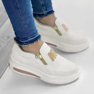 Hbeylia Platform Sneakers for Women Breathable Flock Slip On Round Toe Chunky Bottom Heels Low Top Canvas Shoes Slip On Side Zipper Flats Comfortable Walking Shoes Play Sneakers Loafers