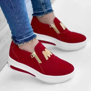 Hbeylia Platform Sneakers for Women Breathable Flock Slip On Round Toe Chunky Bottom Heels Low Top Canvas Shoes Slip On Side Zipper Flats Comfortable Walking Shoes Play Sneakers Loafers