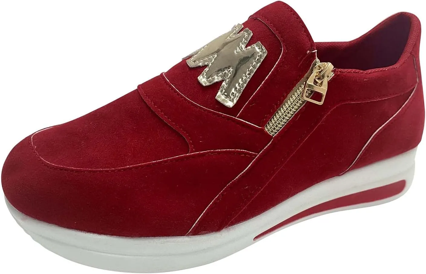Hbeylia Platform Sneakers for Women Breathable Flock Slip On Round Toe Chunky Bottom Heels Low Top Canvas Shoes Slip On Side Zipper Flats Comfortable Walking Shoes Play Sneakers Loafers