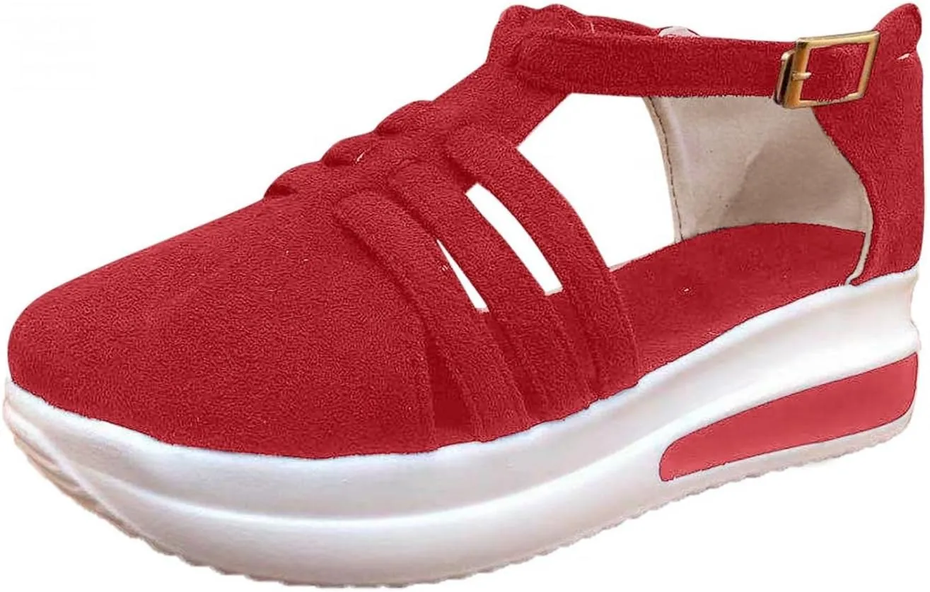 Hbeylia Women's Slip On Loafers Leather Wedge Low Heels Buckle Strap Mule Walking Shoes Sandals Oxfords Soft Comfortable Anti Slip Flats Shoes for Women Ladies