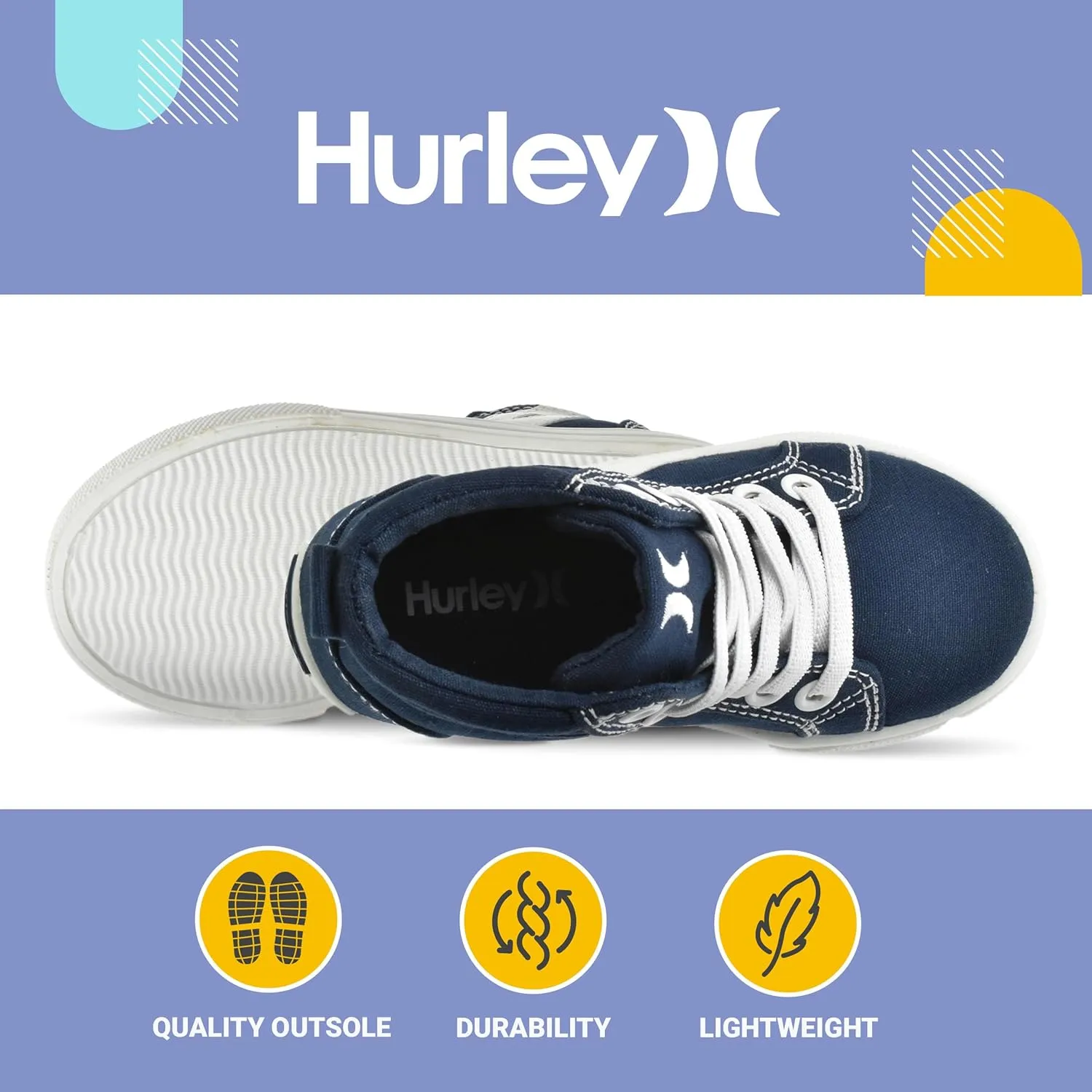 Hurley Kids Toddlers Elastic Laces Canvas Sneakers – High Cut Skateboarding Shoes for Toddlers and Little Kids, Sports Shoes for Boys and Girls, Sports Shoes for School Tate