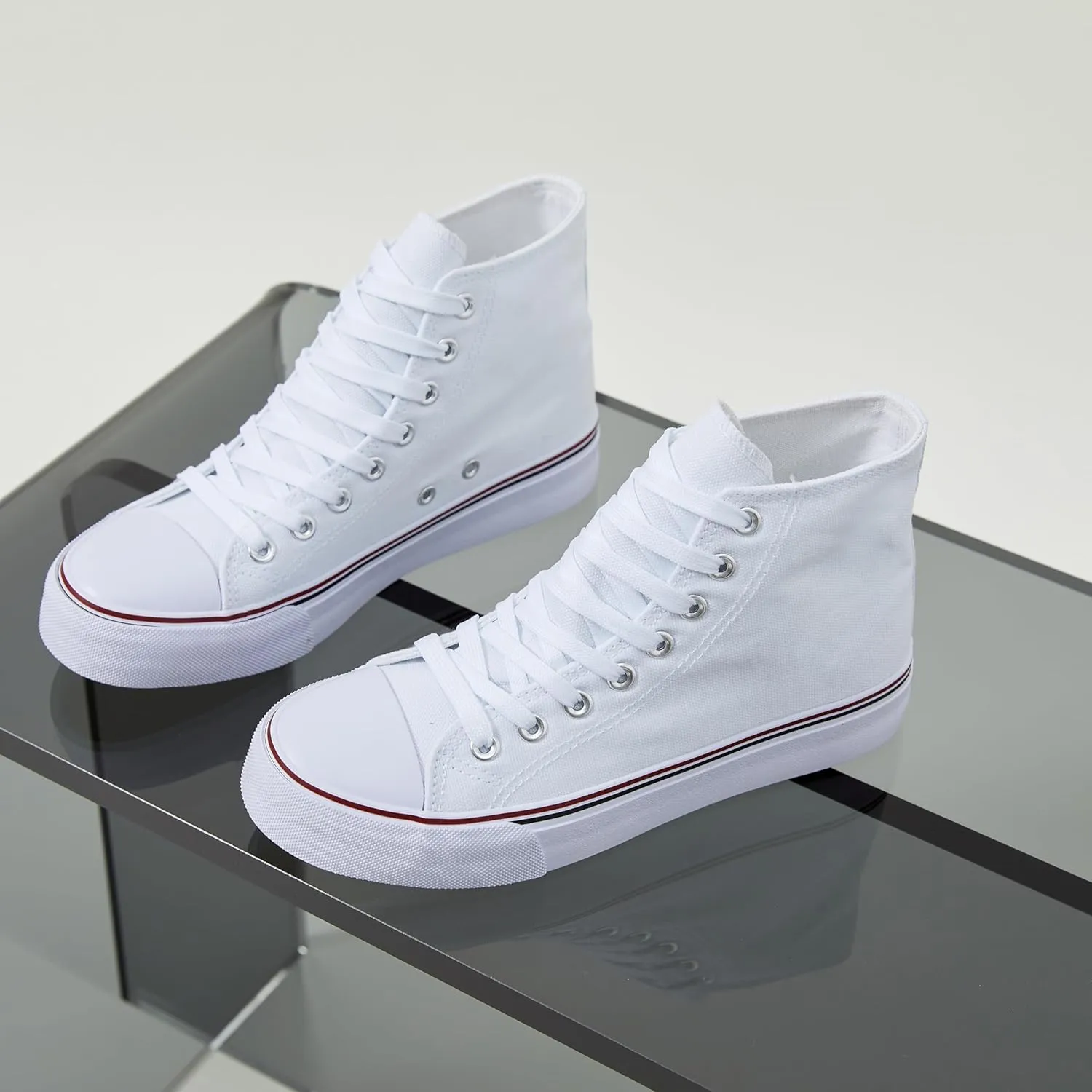 Iarus High Top Sneakers for Women White Canvas Comfortable Shoes for Women Walking Casual Sneakers Tennis Shoes