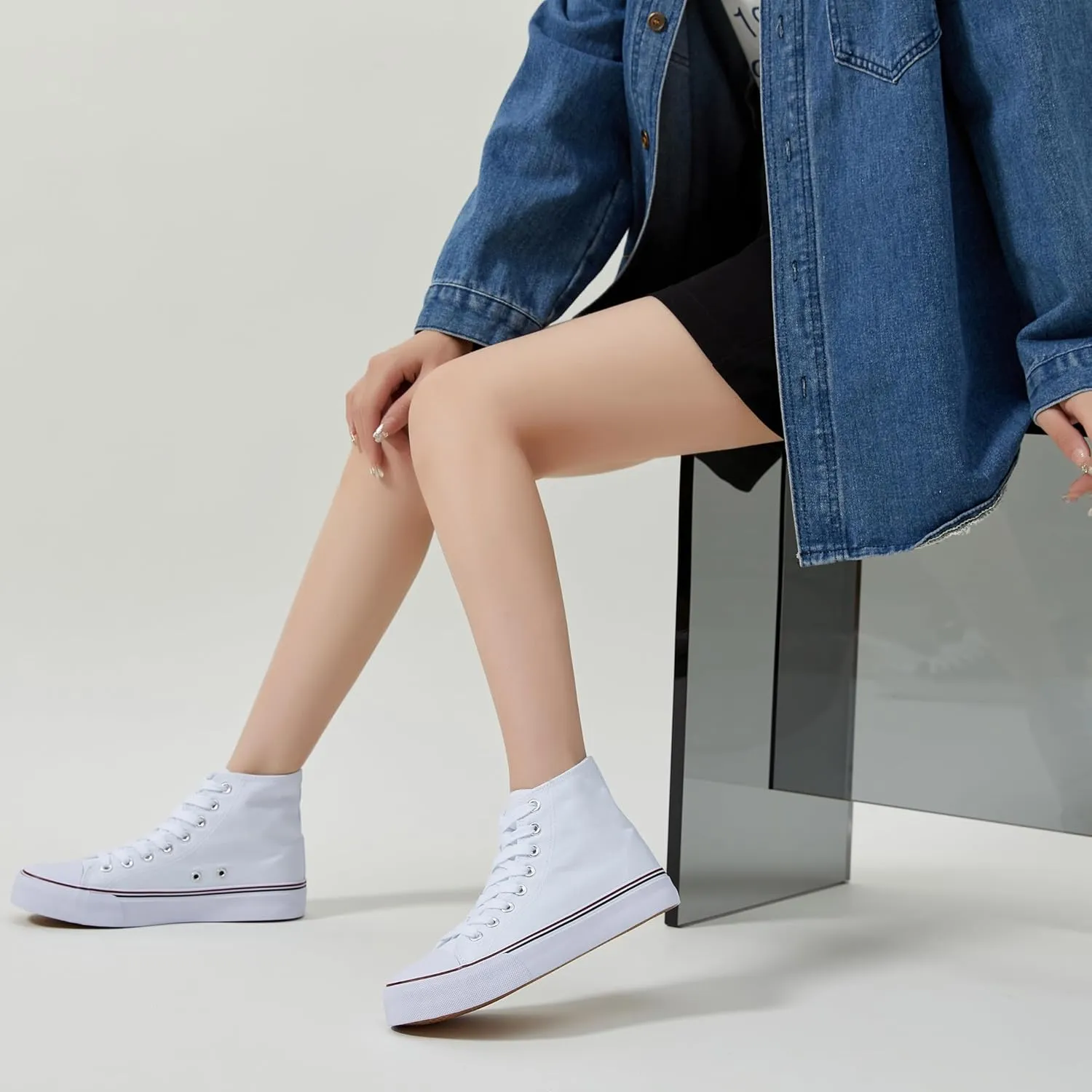 Iarus High Top Sneakers for Women White Canvas Comfortable Shoes for Women Walking Casual Sneakers Tennis Shoes