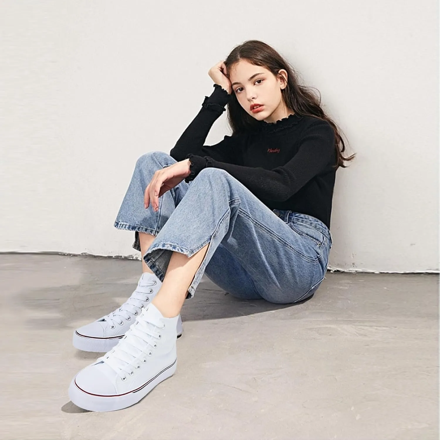 Iarus High Top Sneakers for Women White Canvas Comfortable Shoes for Women Walking Casual Sneakers Tennis Shoes