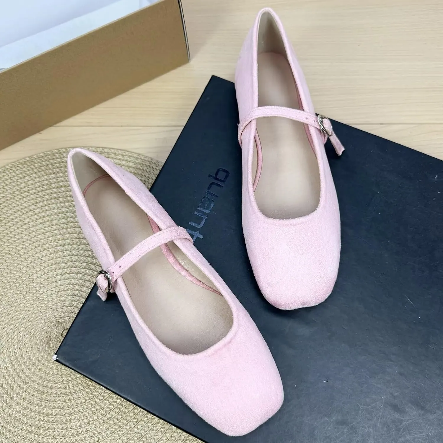 INEELUYI Women's Mary Janes Flats Square Toe Adjustable Buckle Vintage Style Dress Flats Shoes Ballerina Flat Shoes
